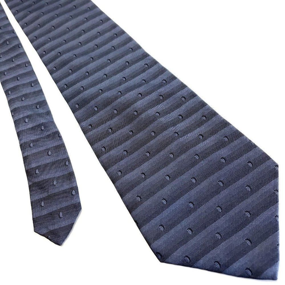 DKNY Blue Gray Silk Tie Woven Wide Dots